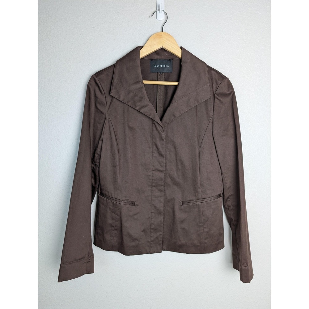 Lafayette 148 New York Blazer Womens 4 Brown Cotton Twill Tailored Notch Lapel